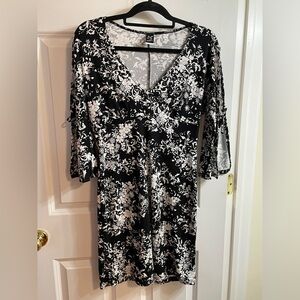 Per Seption Black & White Floral Wrap Dress — Size M Vintage Y2K